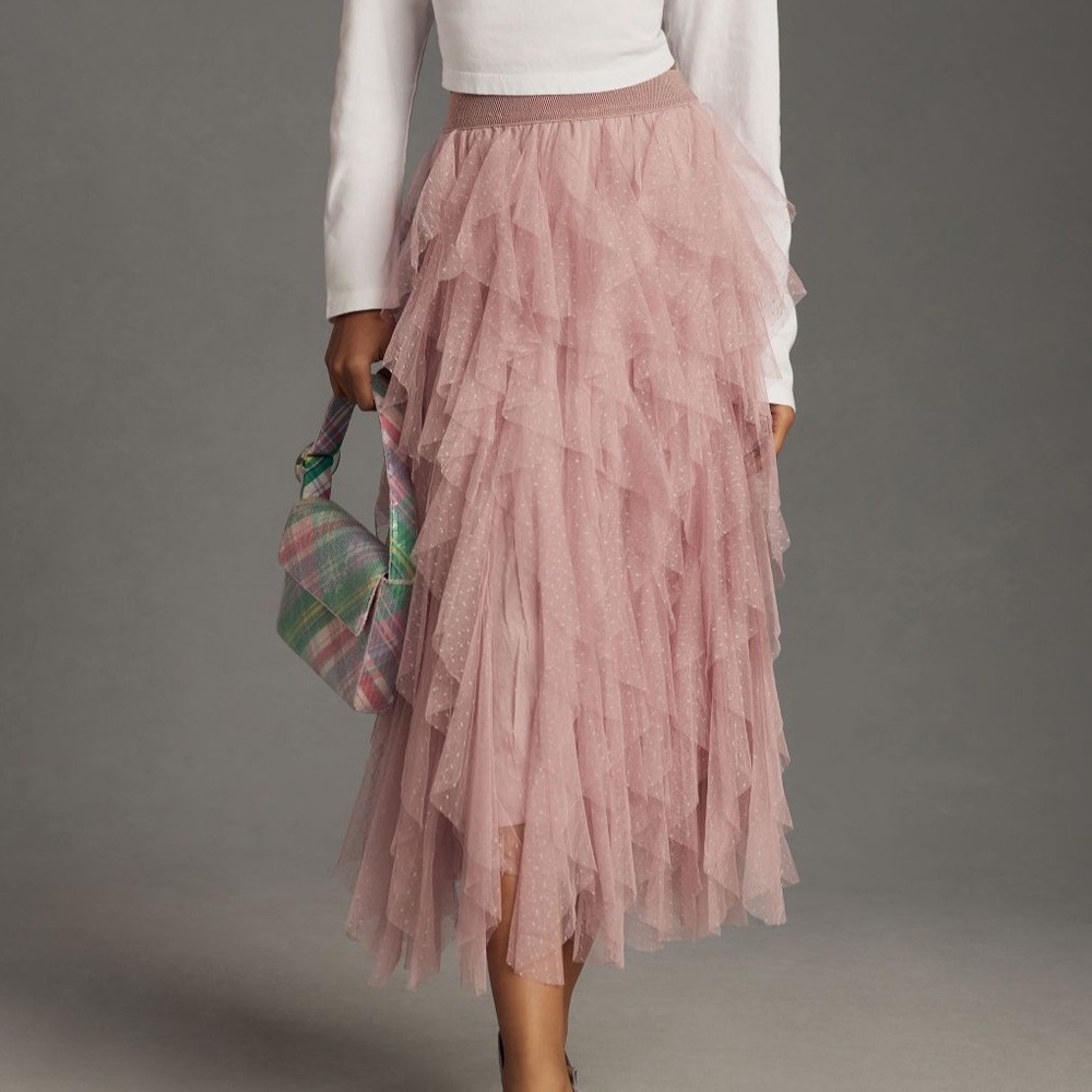 the chéri ruffled tulle midi skirt